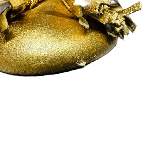 Tory Burch Reese Distressed Gold Tassel Leather Ballet Flats Size 8 - Picture 9 of 10